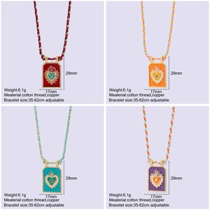 Boheemse emaille heilige hart hangers aan geweven koorden met het boze oog ontwerp in kleur