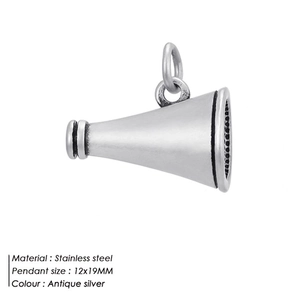 Ciondolo a tromba 3D in acciaio inossidabile argento antico per gioielli, 12x19mm