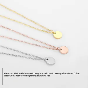 Minimalist 316L stainless steel round pendant necklaces in gold, silver and rose gold