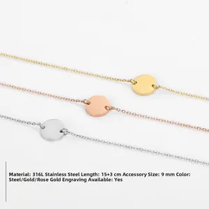 Minimalistisches 316L Edelstahl Armband mit gravierbarem Anhänger in Gold, Stahl und Rosé