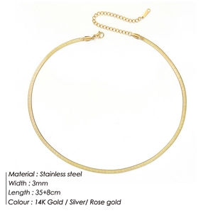 Sleek 3mm gold stainless steel snake chain necklace with adjustable lobster clasp