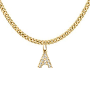 Poliertes Gold-Kette mit funkelndem Zirkonia-Buchstabe A Anhänger für Damen und Herren