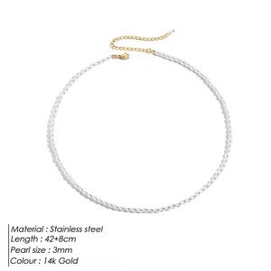 Collana di perle minimalista da 3mm con catena in acciaio inossidabile placcata oro 14k