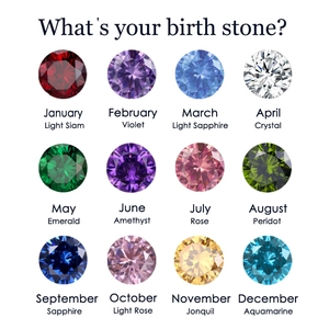 Detailed chart showing twelve birthstone color options for cubic zirconia hoop earrings