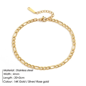 Detalle de la tobillera Figaro de 4mm en acero inoxidable dorado con cierre de langosta