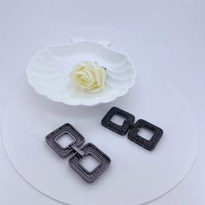 Square interlocking necklace clasp in gunmetal finish with black micro-pave zircons