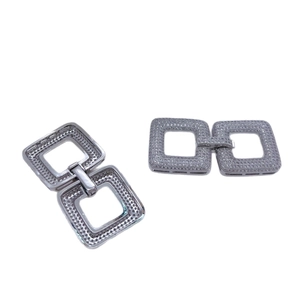 Silver interlocking square clasp pendant with micro-pave zircon crystals for jewelry