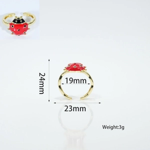 Pastoral gold-plated ladybug open ring with dimensions and 3g weight specifications
