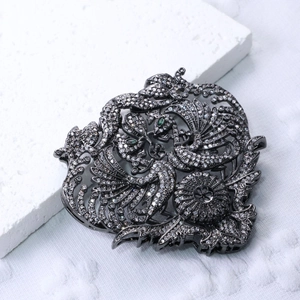 Elegant phoenix pearl brooch with tassel and zircon inlay in a vintage copper design