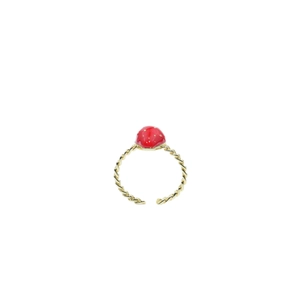 Gold-plated open ring featuring a cute red ladybug design with enamel finish