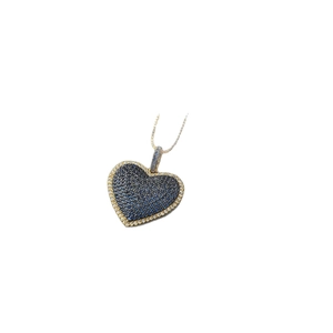 Exquisite gold-plated heart pendant necklace with blue zircon and pavé crystal trim