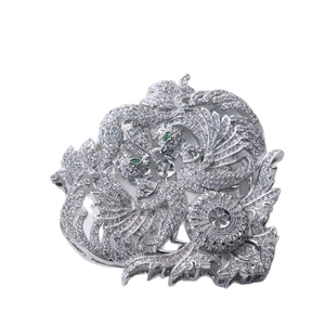 Exquisite phoenix pearl tassel brooch with cubic zirconia inlay on silver finish