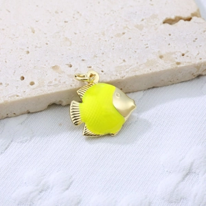 Handcrafted copper tropical fish pendant with yellow enamel for ocean themed beach jewelry