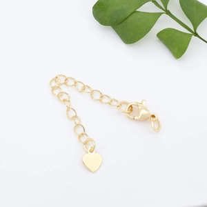 Chaîne d'extension plaquée or avec fermoir mousqueton et pendentif cœur sur fond blanc