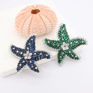Luxury Pave Rhinestone Starfish Brooch For Women Marine Life Animal Shape Copper Pin Fashion Jewelry Party Accessory Gift