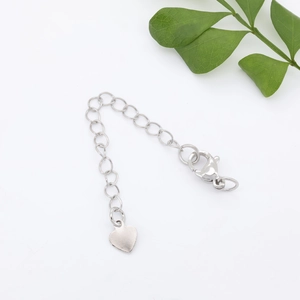 Chaîne d'extension argentée avec fermoir mousqueton et pendentif cœur pour bijoux DIY