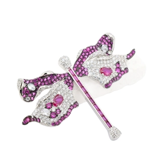 Elegant dragonfly brooch with pink and white rhinestones on silver base accessory