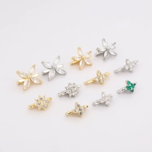 Golden and silver 14k gold-plated flower spacers with cubic zirconia for DIY jewelry