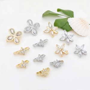 14K Gold Plated Copper Rhinestone Flower Butterfly Star Spacer Beads For DIY Jewelry Making Bracelet Necklace Findings