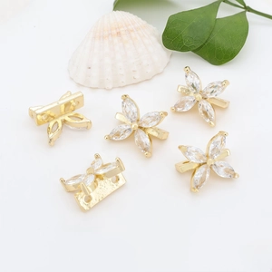 5pcs gold butterfly charms with sparkling marquise zircon for jewelry DIY accessories