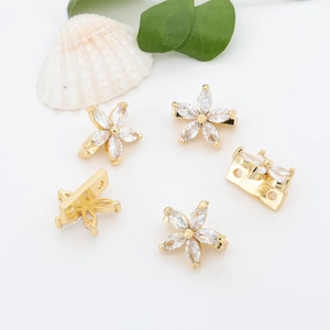 5pcs 14k gold plated flower spacer beads with sparkling zircon for DIY jewelry making