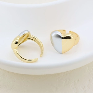 Minimalist bicolor 18K gold and silver plated heart-shaped adjustable open rings