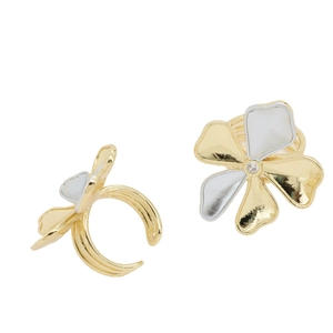 Minimalist bicolor flower open ring with heart petals and sparkling zircon center