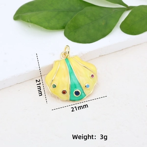 Shell-shaped gold plated pendant with colorful enamel and gemstones for DIY jewelry