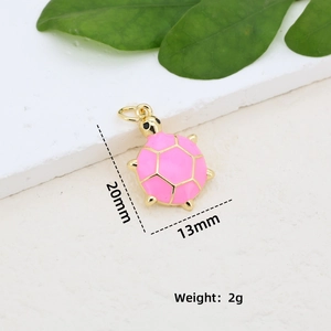 Pink turtle charm pendant in gold plated copper for DIY jewelry making 20mm x 13mm