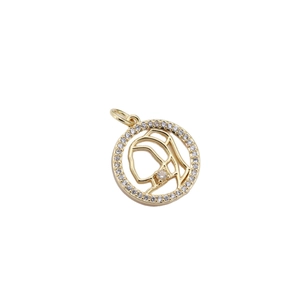Gold plated round butterfly pendant with shell base and zircon crystals inlay