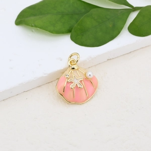 Pink shell pendant with starfish, pearl and rhinestone for DIY jewelry making