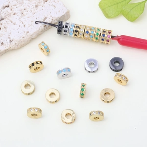Perline Distanziatrici Rondelle in Zirconia Colorata Micro Pave in Rame Placcato Oro 14K per Accessori per la Creazione di Gioielli con Bracciale Fai-da-te