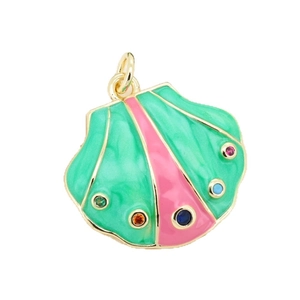Gold-plated scallop shell pendant with colorful enamel and inset gemstones for DIY jewelry