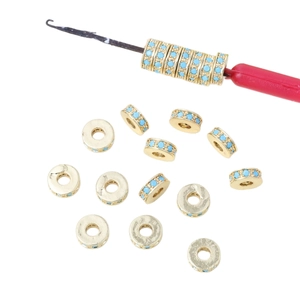 Perline distanziatrici placcate oro 14k con zirconi blu per creazione di gioielli DIY