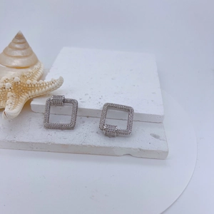 DIY silver square screw clasp accessories with micro-set zircons for jewelry making