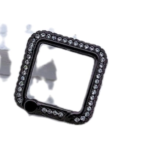 Black square smartwatch case with sparkling rhinestones and precise side button cutouts