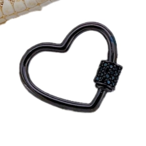 Black plated heart screw lock clasp with blue cubic zirconia for DIY jewelry making