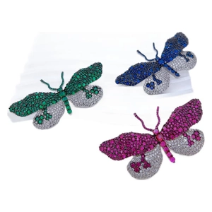 Coffret de broches papillon étincelantes avec zircons verts bleu roi et magenta