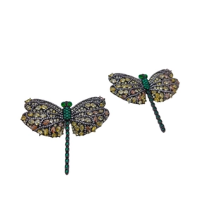 Luxury dragonfly brooch with yellow and orange gemstones in black gold plating