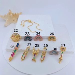 Evil Eye und Regenbogen-Anhänger Set mit Zirkonia auf verstellbarer Goldkette