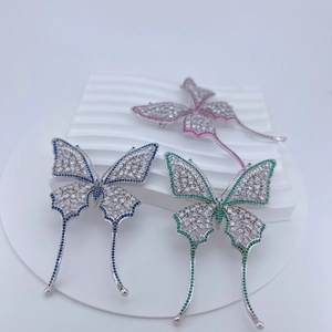 Exquisite silver-plated copper butterfly brooches with sparkling zircon and colorful stones