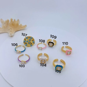 Gold Plated Copper Enamel Evil Eye Open Rings For Women Colorful Rhinestone Heart Butterfly Snake Adjustable Rings Jewelry Gift