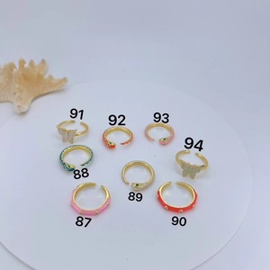 Adjustable gold-plated enamel rings set with snake and butterfly designs