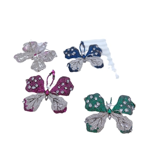 Elegantes Schmetterling-Brosche-Set mit Zirkonia-Kristallen in Blau, Grün und Pink