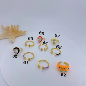 Adjustable gold-plated enamel ring set with cubic zirconia and evil eye motifs