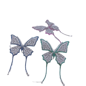Elegant silver butterfly brooches with sparkling cubic zirconia and colorful wing edges