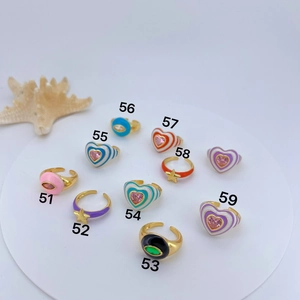 Colorful enamel dripping oil rings with heart zircon and stars in gold finish
