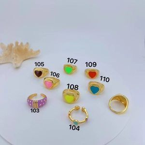 Colorful enamel heart rings and evil eye zircon open bands set in gold plating