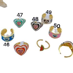 Evil eye and heart enamel rings with micro-inlaid zircon in gold-plated finish