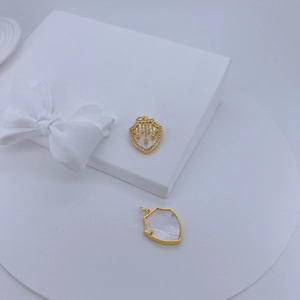 18K gold plated shield pendants with micro-pave zircon and white mother of pearl inlay